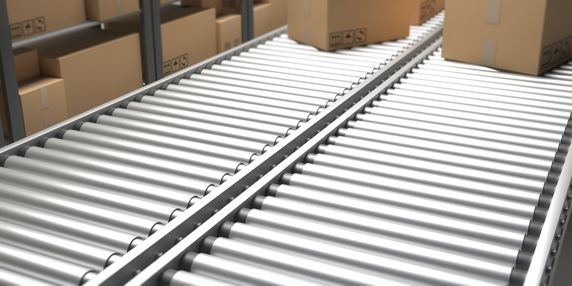Conveyor belt. Handling and distribution concept. 3d illustration